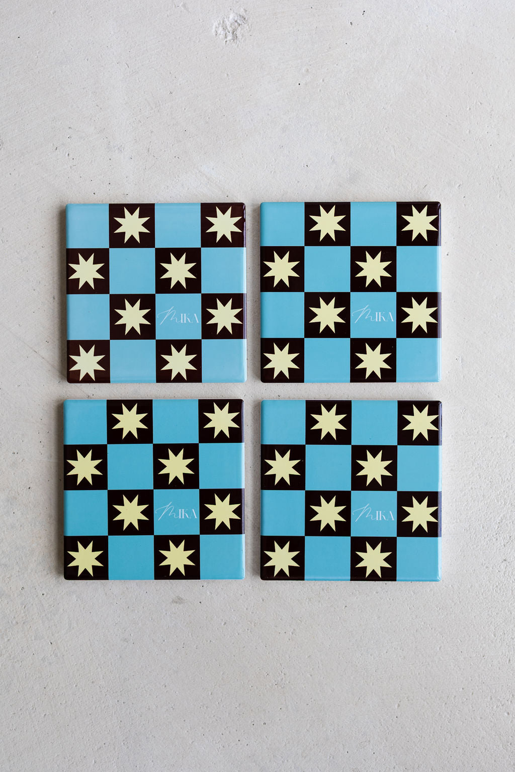 Mika Ceramic Coasters in Seafoam Stars