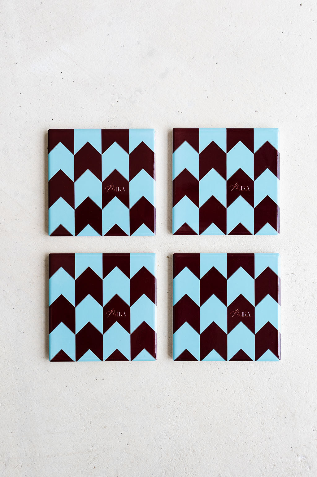 Mika Ceramic Coasters in Seafoam Chevron