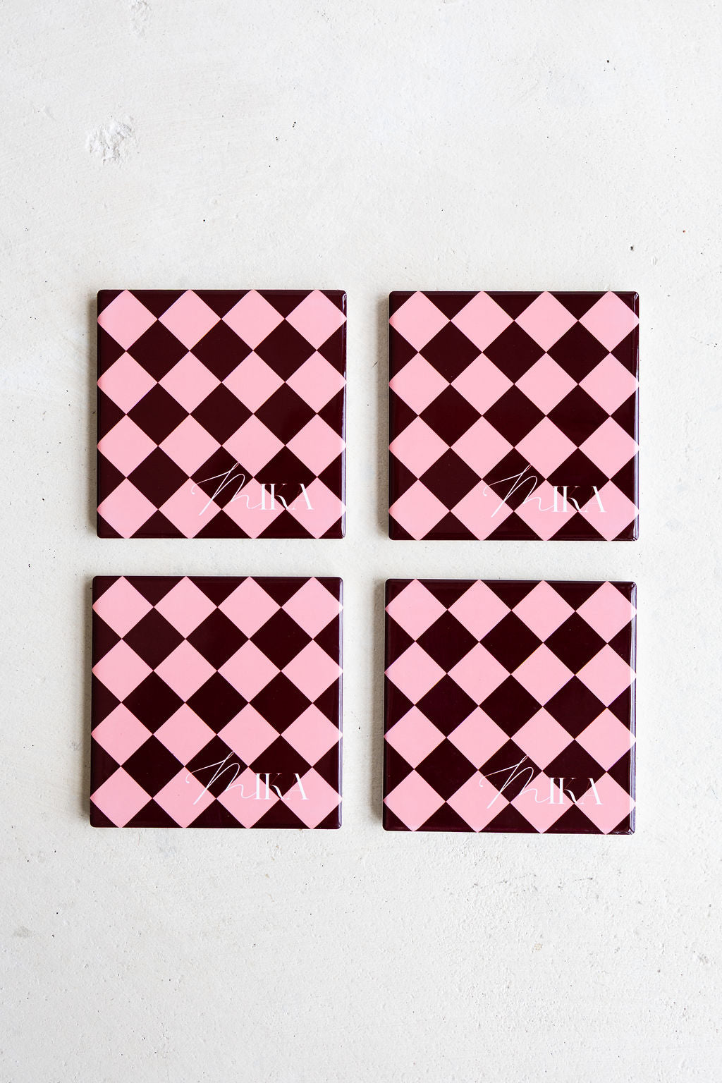 Mika Ceramic Coasters in Blossom Check