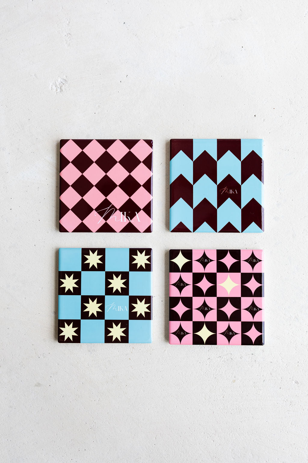 Mika Ceramic Coasters, all four designs