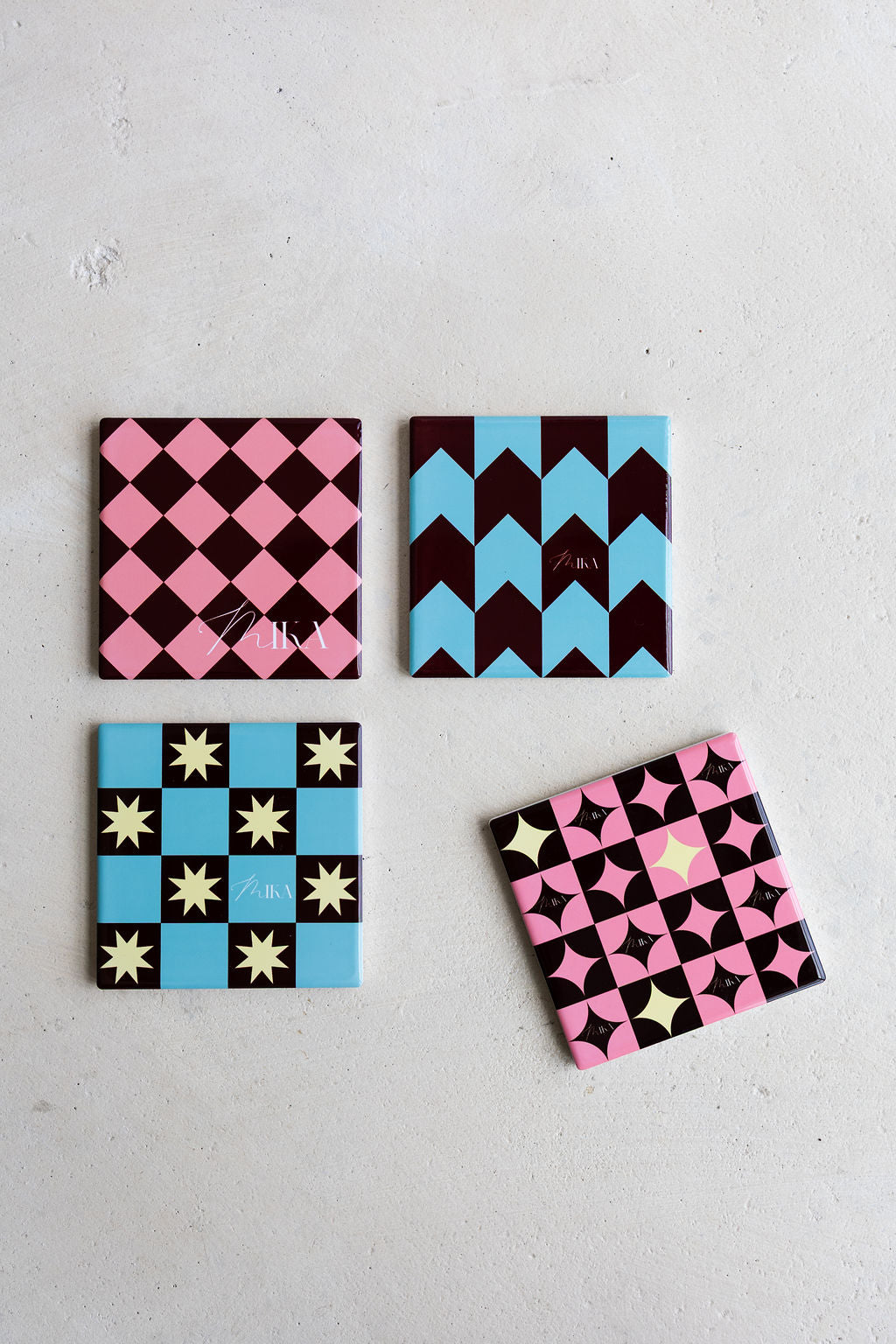 Mika Ceramic Coasters mixed set, one of each design