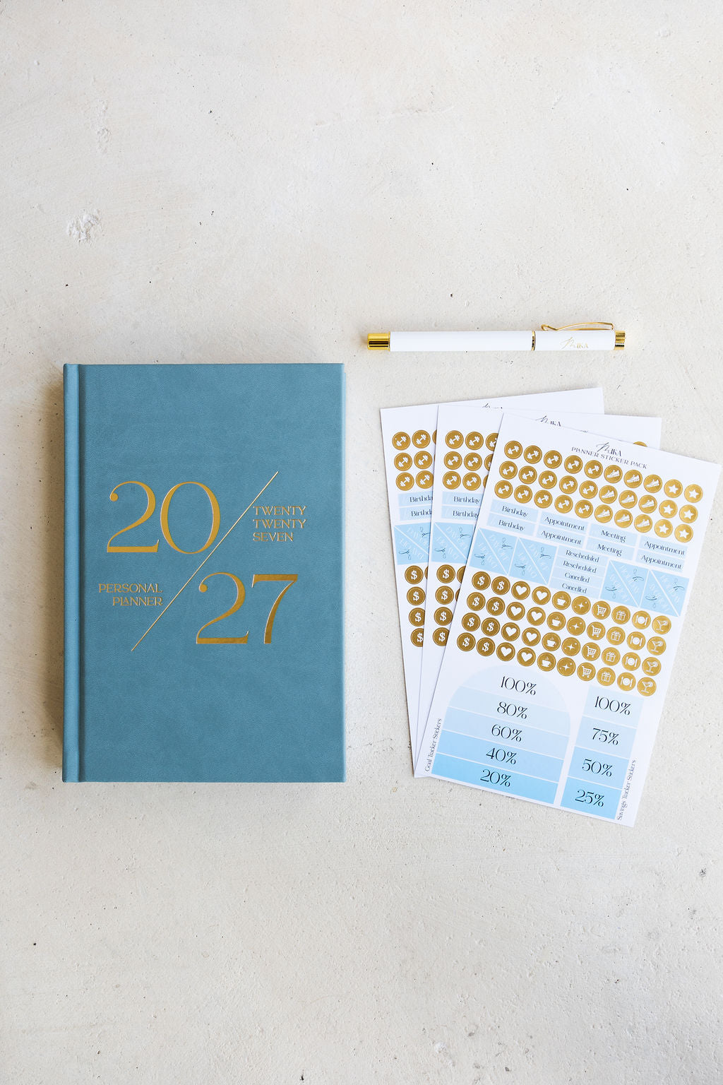 2027 Plan & Shine Set in Seafoam: planner, sticker pack and Luxe Pen