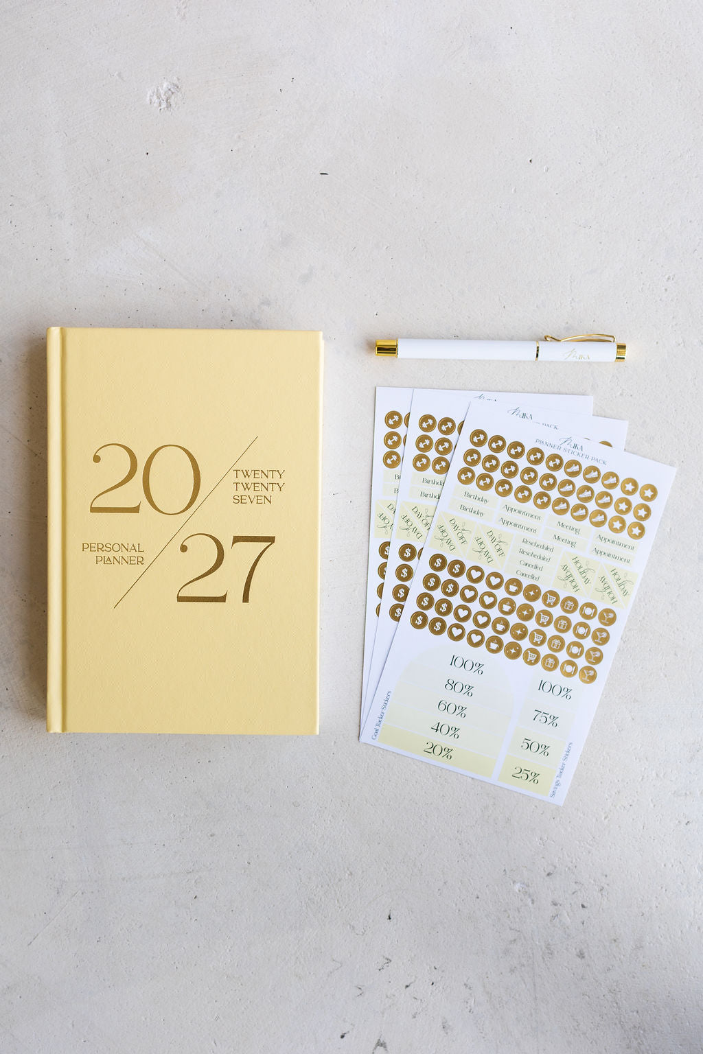2027 Plan & Shine Set in Sunshine: planner, sticker pack and Luxe Pen