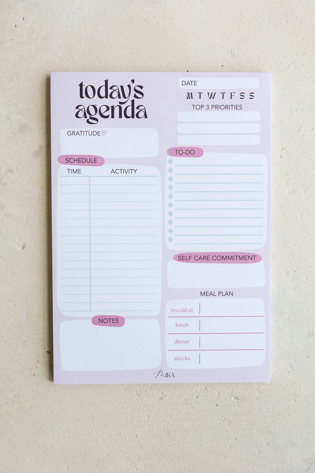 Today's Agenda Daily Notepad
